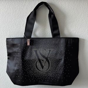 Victoria Secret Daring Bag XL Bling Shine Black Satin Tote Bag